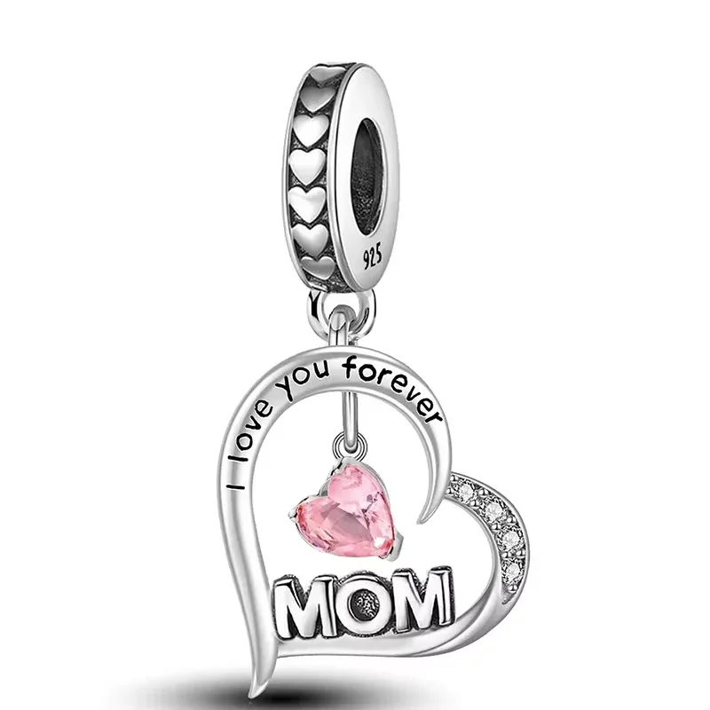 925 Sterling Silver Romantic Zircon Red Love Heart Charms Beads Fit Original Pan Bracelet Bangles DIY Fine Jewelry For Women - view 5