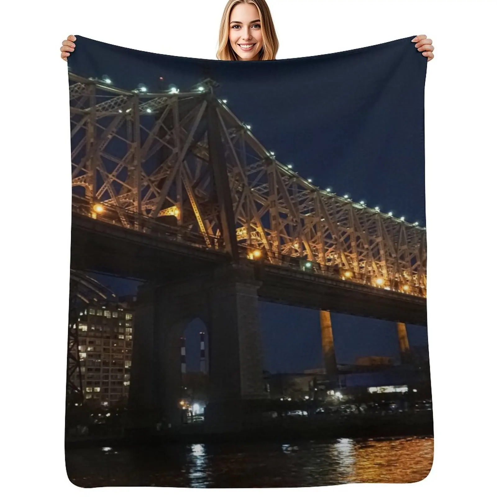 Queensboro Bridge - Night Sence Throw Blanket Decorative Sofa Soft Plaid Decorative Beds Comforter Travel Plush Blankets