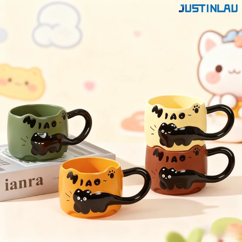 كوب قطة سوداء لطيف كوب سيراميك إبداعي ورائع عالي القيمة لحليب القهوة والإفطار كوب سيراميك كوب قهوة أكواب ايكيا