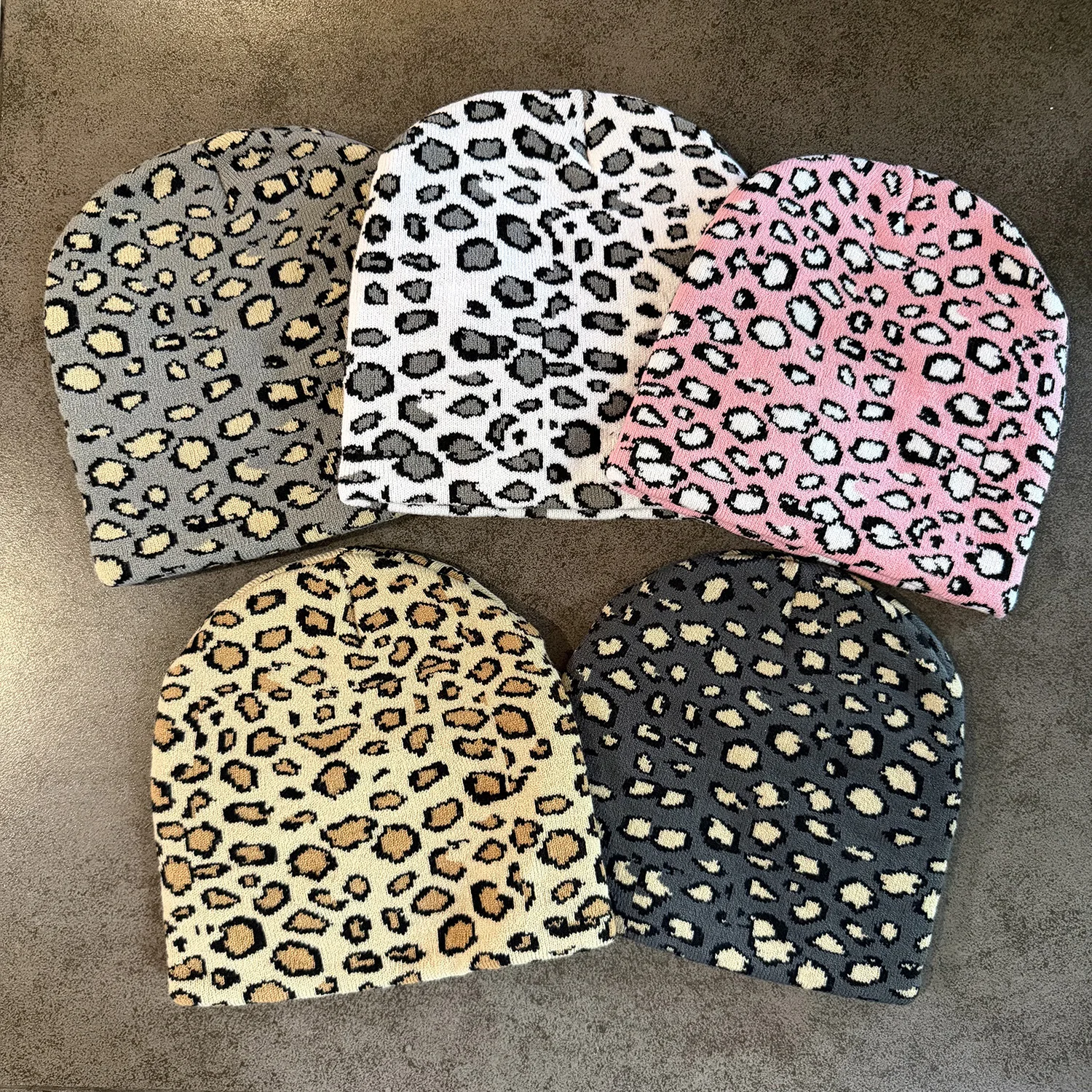 Leopard Print Jacquard Beanies Hats Men's Women's Skiing Winter Autumn Warm Knit Hats Unisex Outdoor Windproof Skullcap Hiphop