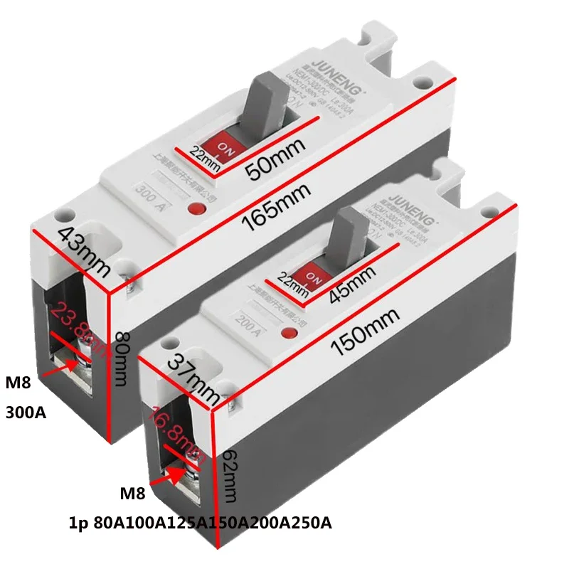 1p DC Molded Case Circuit Breaker High Power Electric Vehicle Auto Protector 76V Solar Battery Circuit Breaker 100A125A200A250A