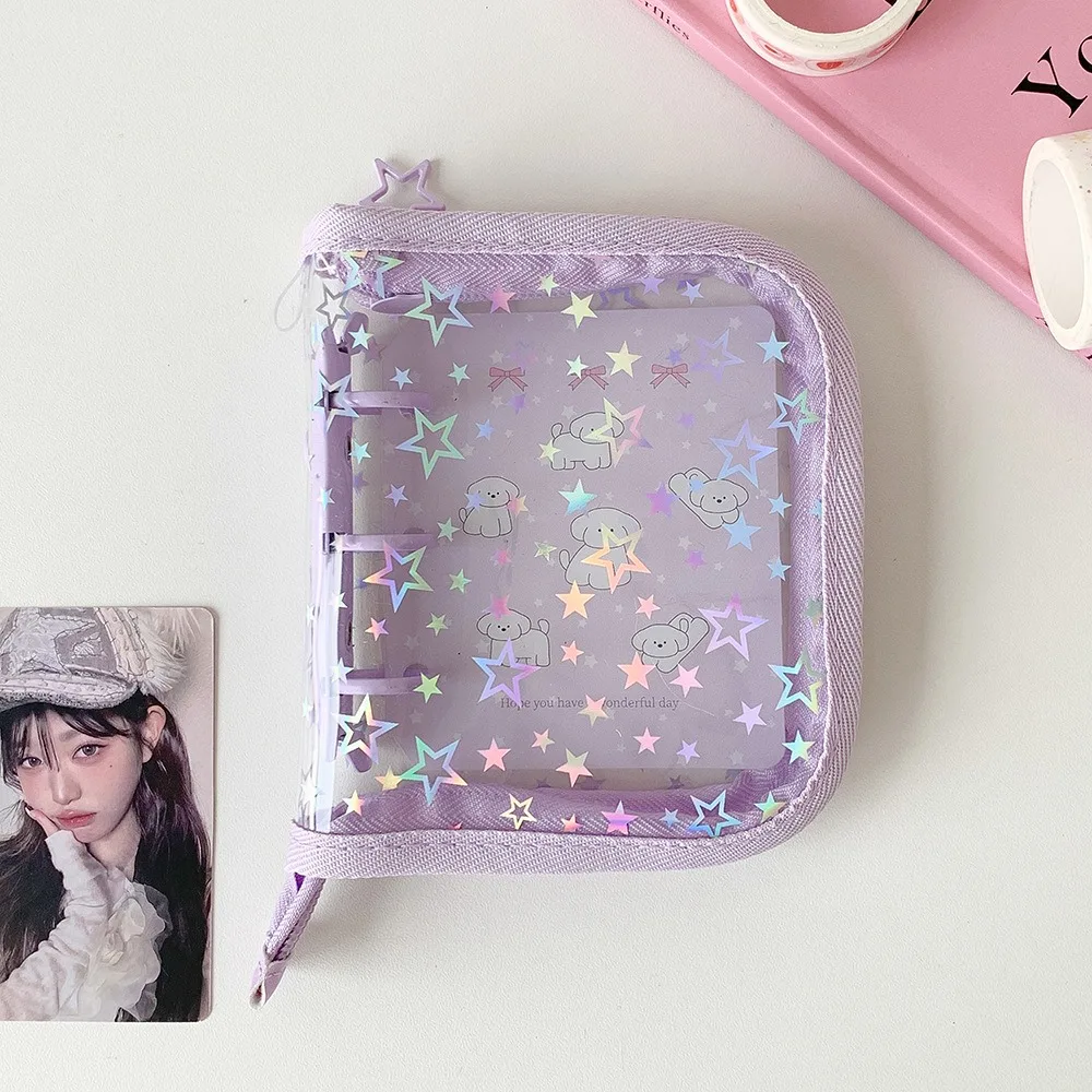1pc INS PVC A8 Card Binder Star Glitter Print Loose-leaf Kpop Photocard Holder 3 Inch Photo Album Photo Card Storage
