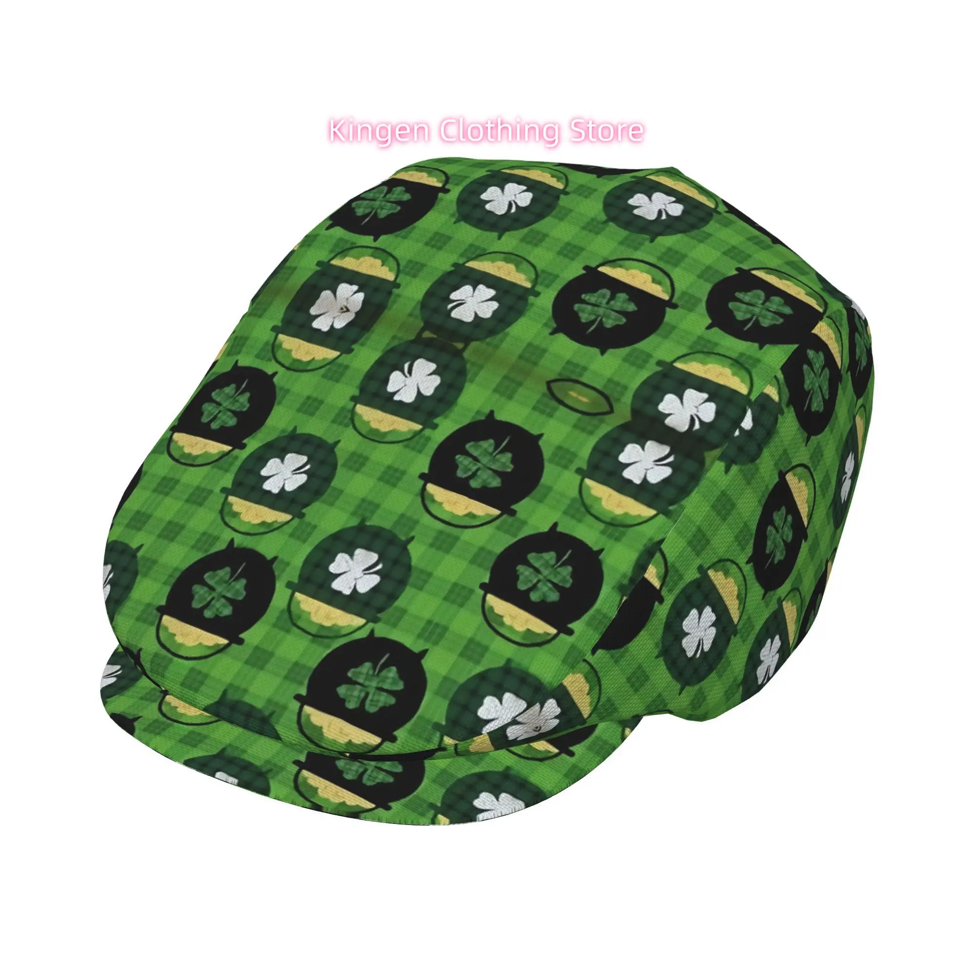 Clover Cauldron Grid Men and Women Adjustable Flat Cap Newsboy Beret Ivy Cap Irish Cabbie Fishing Hats Forward Caps Gatsby Caps