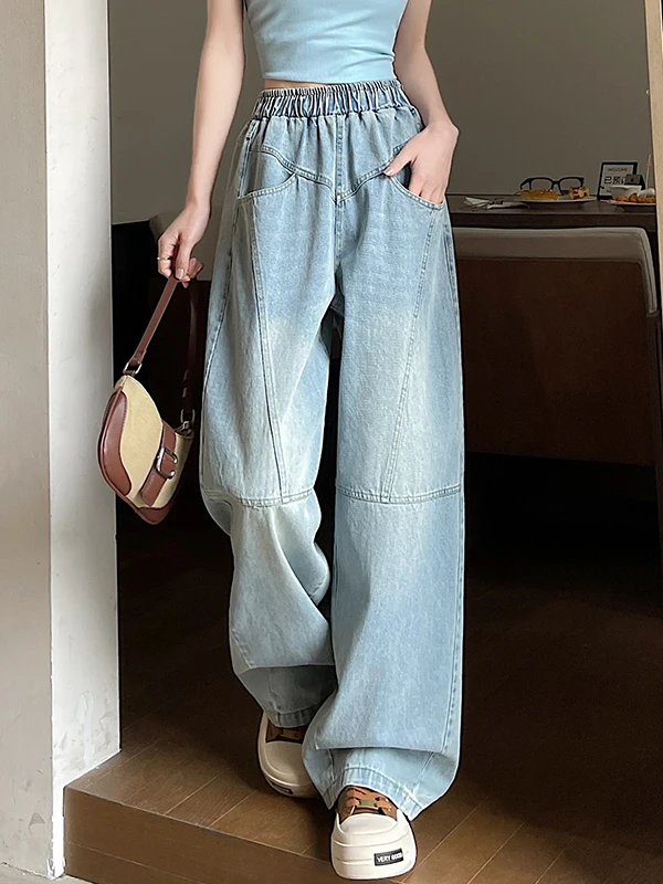 

Faion High Waist Loose Women's Jeans Spring New Arrival Wide Leg Pants Straight Long Trousers Slimming Effect Blue Denim