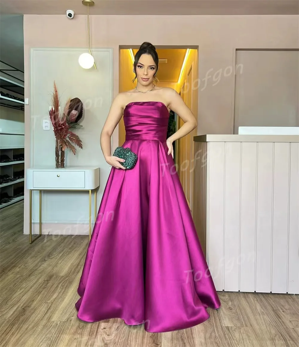 Toofgon una línea púrpura vestidos largos de graduación personalizado satén plisado mujeres vestido de fiesta Formal sin espalda vestido de noche árabe saudí