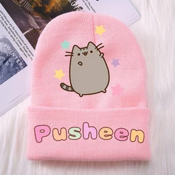 Pusheen Cat Girls czapki z dzianiny dziecięce nakrycia głowy drukowane bawełniane zimowe na zewnątrz śliczna wełniana czapka Cartoon Anime prezent urodzinowy dla dzieci