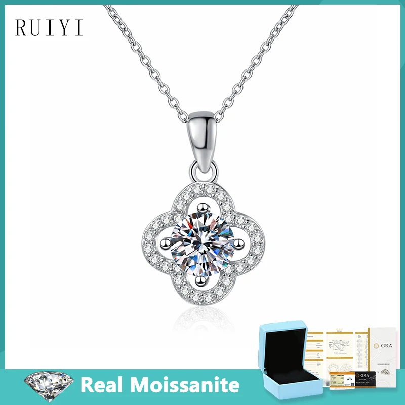 

S925 Sterling Silver 1CT Certified Moissanite Clover Pendants Necklace for Women D VVS1 Lab Diamond Necklaces Fine Jewelry Gifts