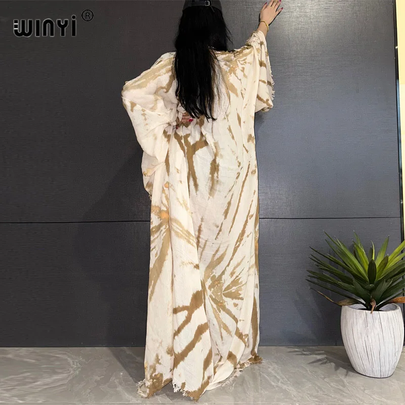 WINYI-vestido bohemio con estampado Tie-dye para mujer, cárdigans africanos, prendas de vestir exteriores, ropa de playa, traje de baño, Kimono