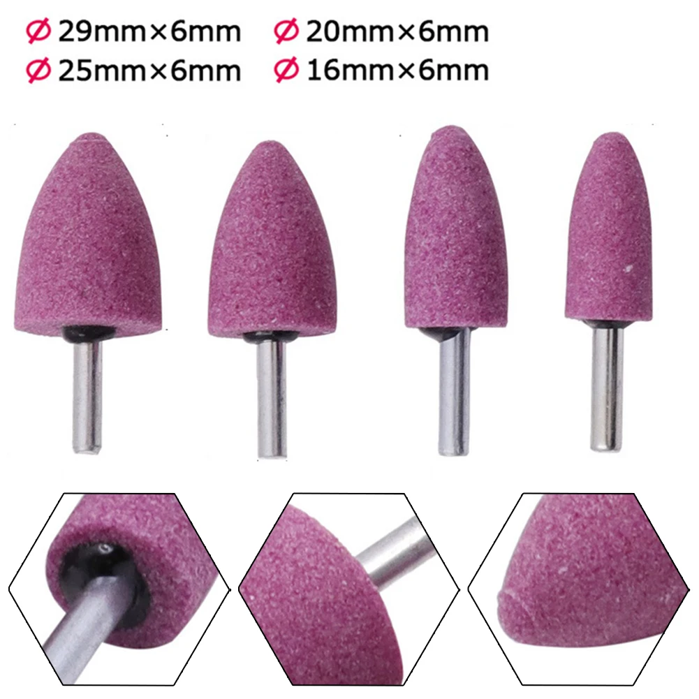 4 dimensioni 1 pz corindone testa di molatura forma conica 6mm albero lucidatura ruota abrasiva per utensili abrasivi rotanti