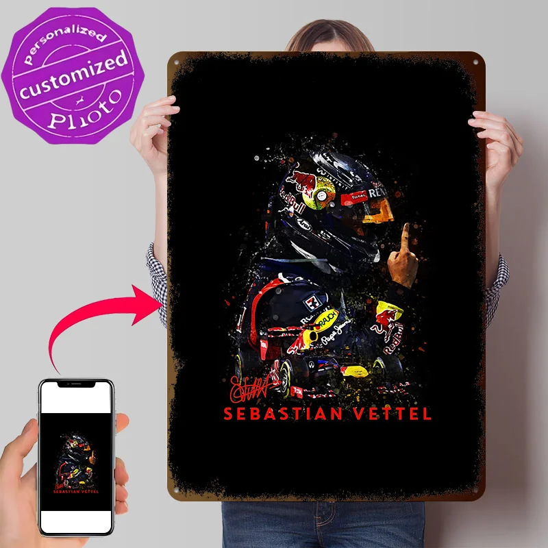 Sebastian Vettel 3D Texture Metal Poster Customized Wall Art Tin Sign Gift for Mancave Modern Home Decoration Luxury Room Decor