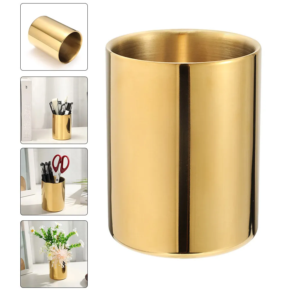 

Подставка для ручек из нержавеющей стали, настольный органайзер для офиса, школы, дома, многофункциональное хранилище для ручек, кистей, цветов