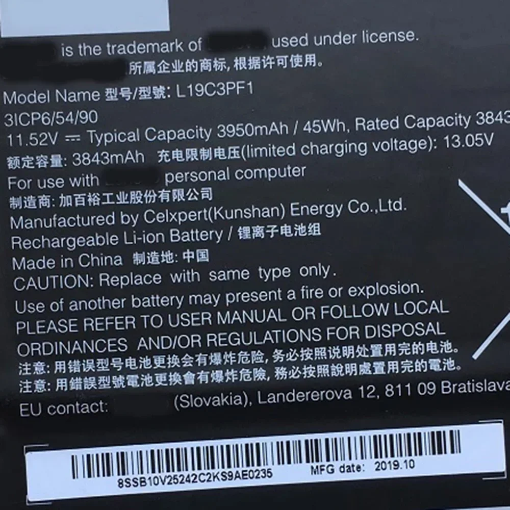 11.52V 45WH L19C3PF9 L19C3PF1 L19L3PF8 L19M3PF1 L19M3PF2 L19M3PF0 Original Battery For Lenovo Thinkbook 14-IML 14-IIL 15-IIL IML