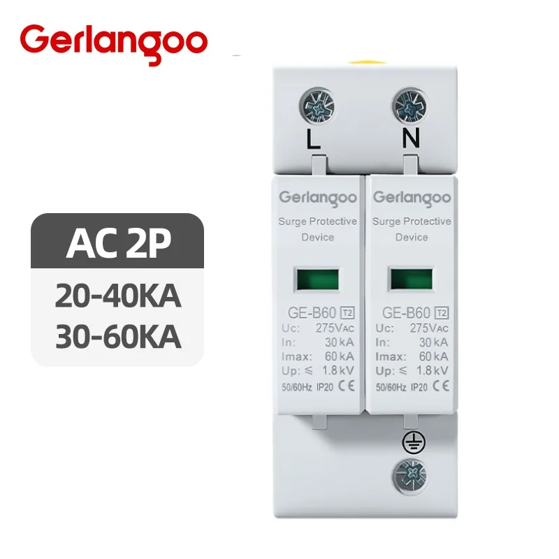 AC SPD 2P 40KA 60KA 275V 385V House Lightning Surge Protector Protective Low Voltage Arrester Device
