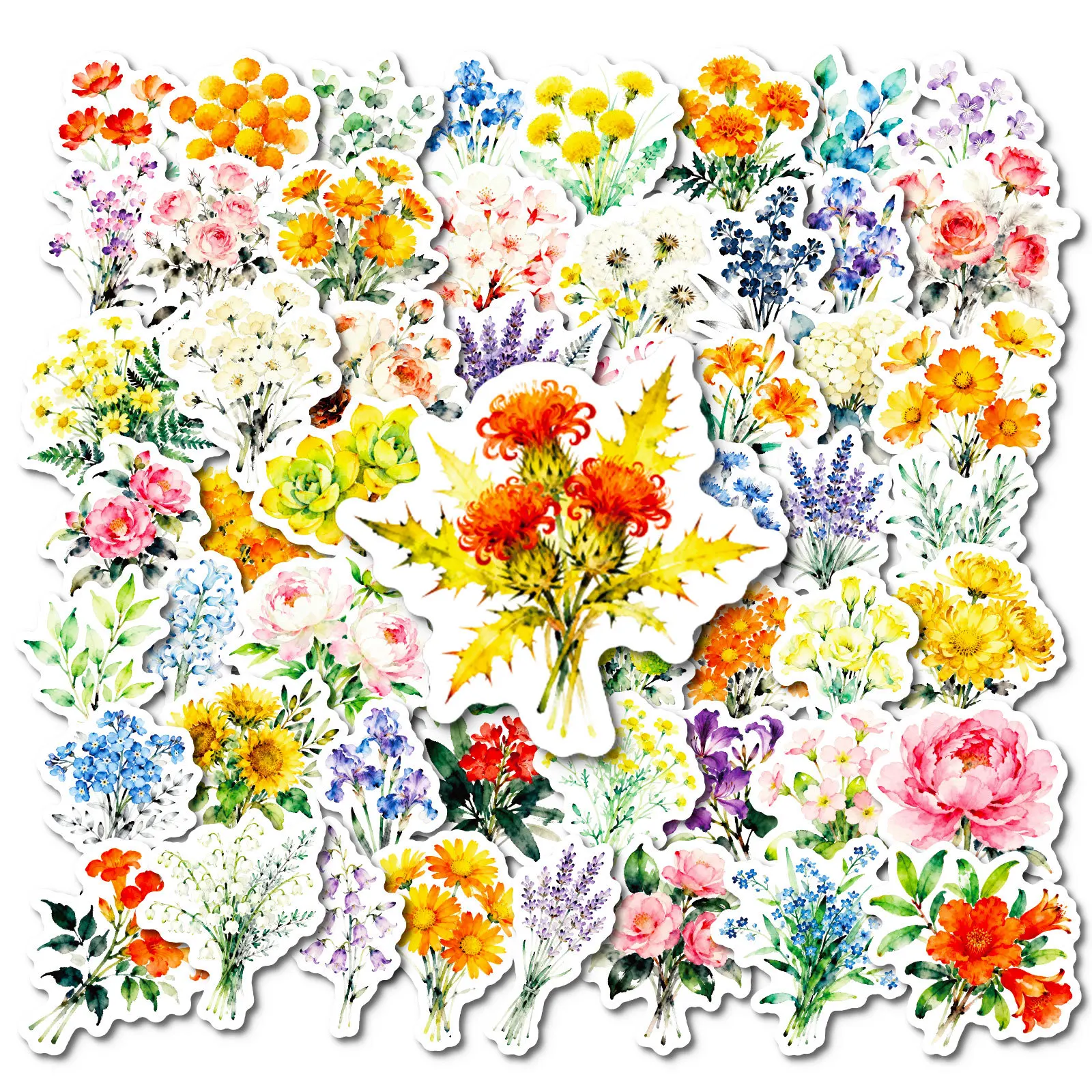 

56PCS Watercolor Flowers Cartoon Stickers Beautiful Flowers Graffiti Decal DIY Laptop Phone Cup Guitar Fun of Kid Party Gifts