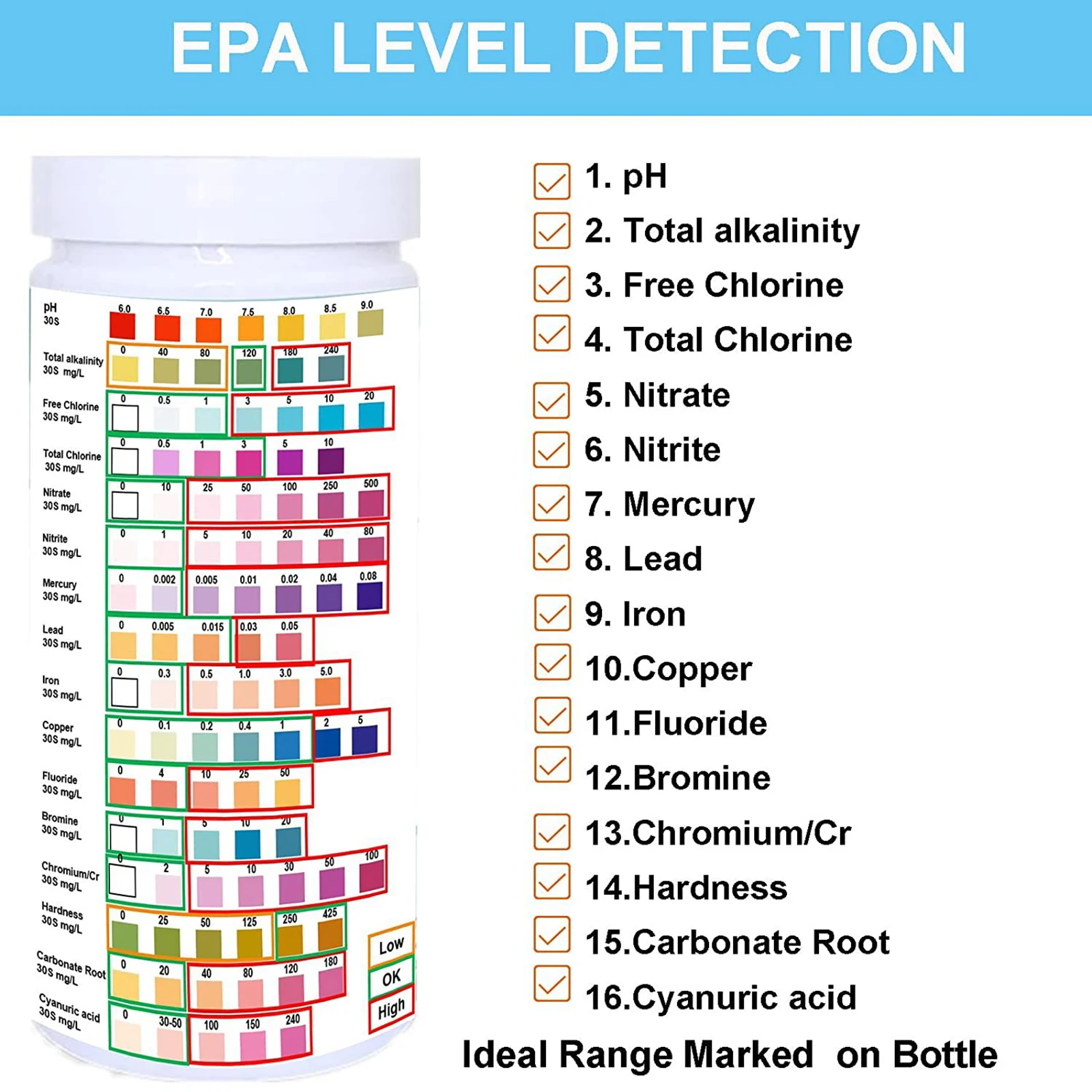 Water Test Strips 16 in 1 Water Quality Testing Strips for Home Use Drinking Water Test Kit for Pools and More