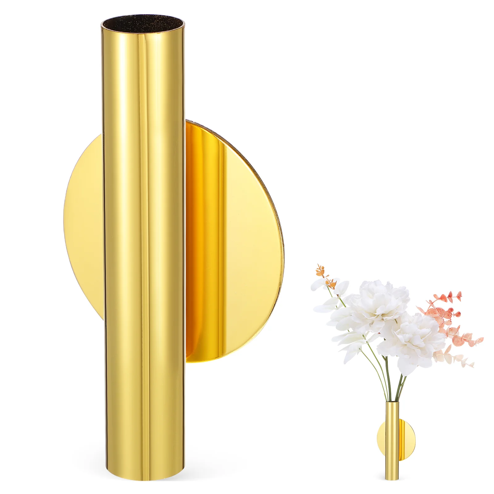 

Wall Flower Vases House Decorations for Home Pot Plants Indoor Round Bottom Planter Gold Décor Metal Holder