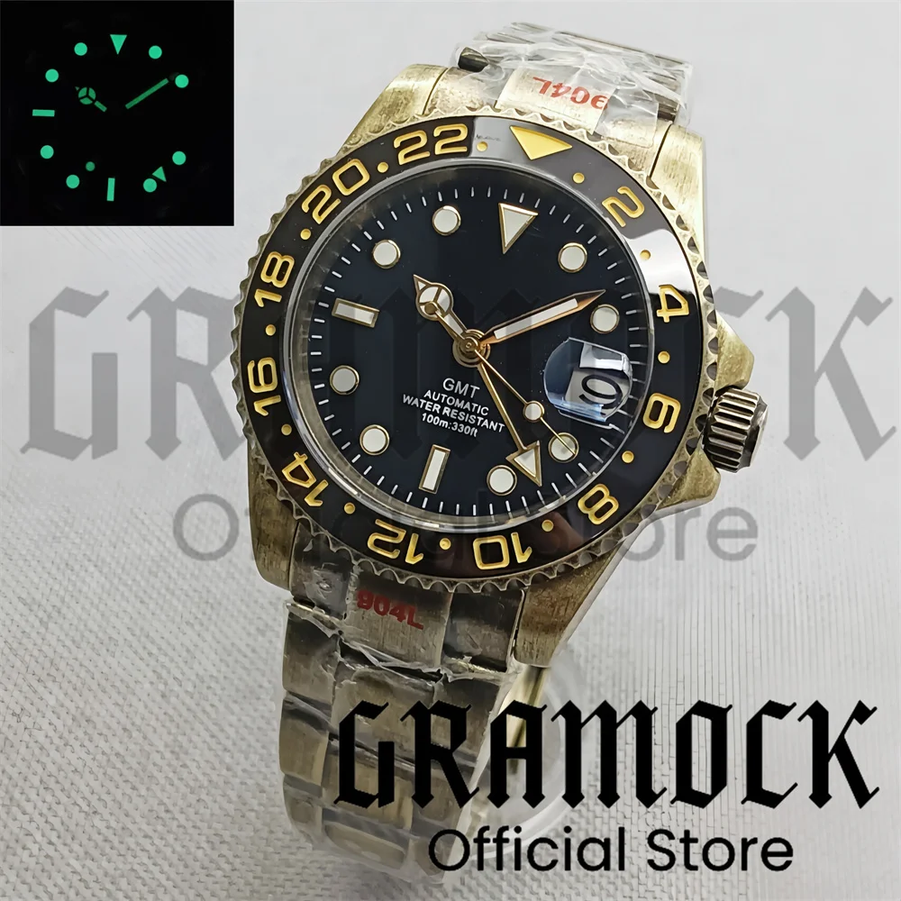 Gramock 40mm Stainless Steel Bronze Case And Oyster Bracelet With Sapphire Glass Luminous Dial NH34/35 Waterproof Men's Watch