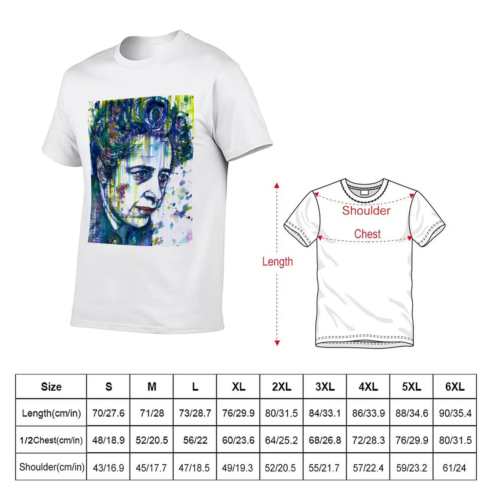 New HANNAH ARENDT watercolor and ink portrait T-Shirt Anime t-shirt funny t shirts oversized t shirt men