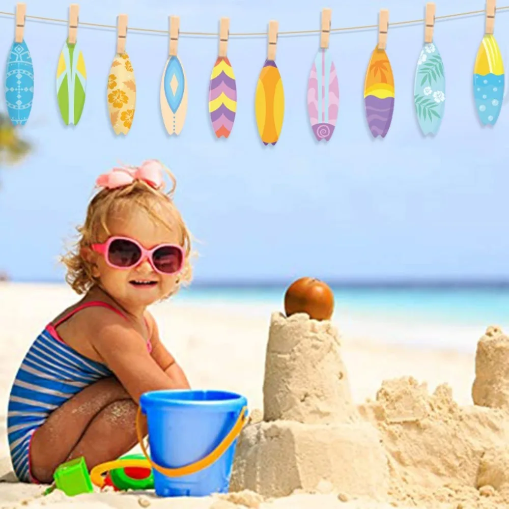 60pcs Summer Theme Hawaiian Surfboard Stickers Waterproof Removable Mini Surfboard Decorations Colorful Beach Party Decoration