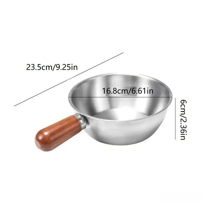 17cm Stainless Steel Pot with Walnut Handle, Single-Serve Bowl for Fruit Salad, Yogurt & Breakfast, Restaurant Quality view 6