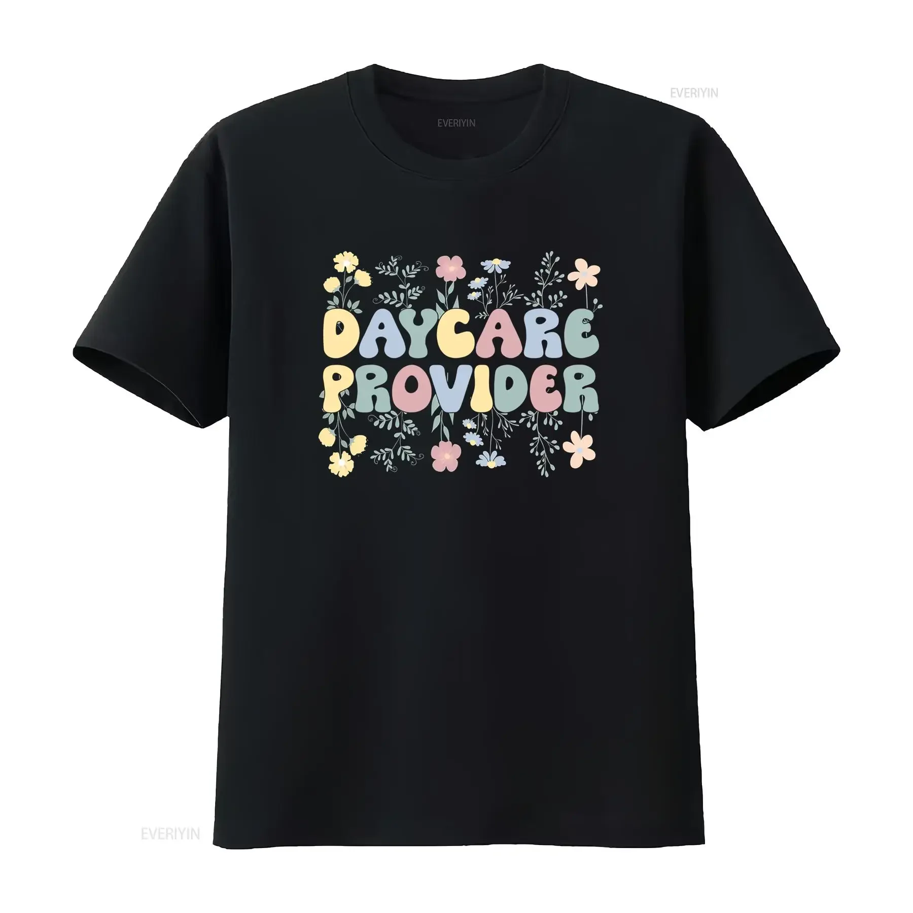 Retro Pastel Floral Daycare Provider Print Casual T Shirt vintage Washed streetwear Slightly Breathable graphic Stylish