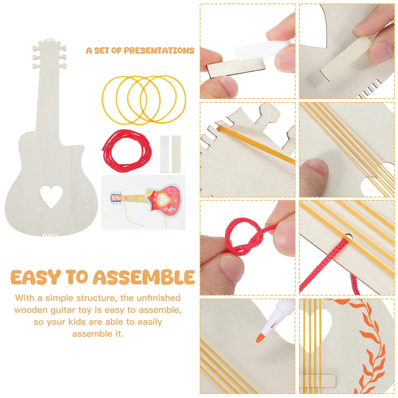 2Pcs DIY Painting Wooden Guitar Unfinished Kids Handmade Coloring Craft Creative Art Fun DIY Painting Wooden Guitar Toy