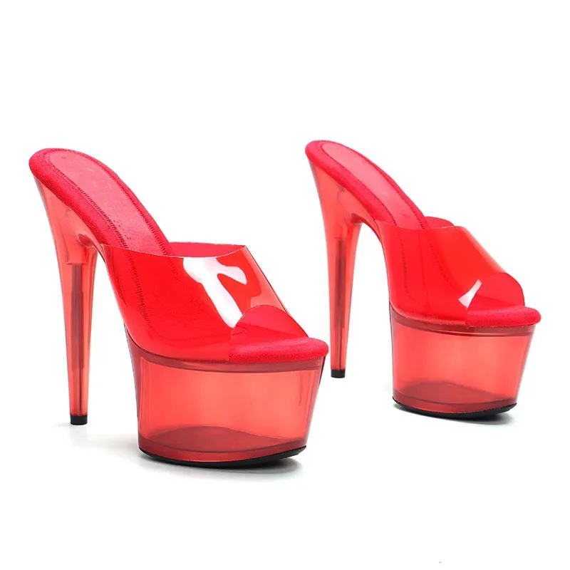 

Women Sexy 17cm/7inch High Heels Waterproof Platform Slippers Peep Toe Pole Dance Dress Shoes 0065