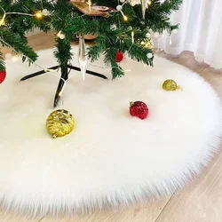 68cm Snowy White Christmas Tree Skirt Plush Faux Fur Xmas Trees Carpet Mat Ornaments For 2024 New Year Home Party Decoration