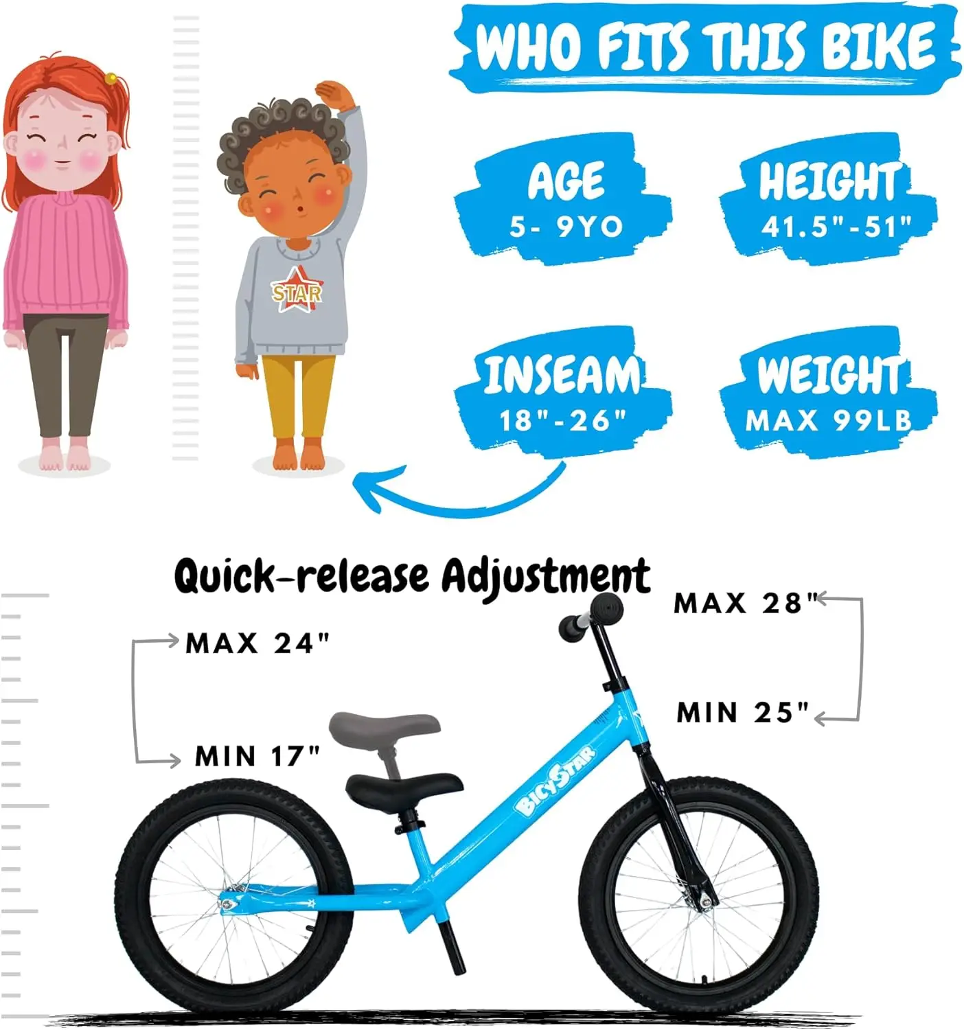 Vélo d'équilibre pour tout-petits de 5 à 8 ans, 16 pouces, pneus à air, repose-pieds, pas de pédales, vélo de poussée, vélo jouet d'extérieur pour enfants, création