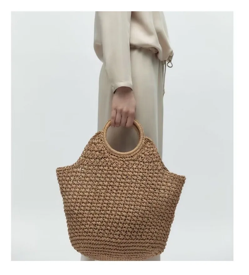 Summer Straw Bags for Women Hollow Raffia Crochet Beach Bags Rattan Woven Shoulder Bag Fashion Weaving Ladies Tote Handbags 2024