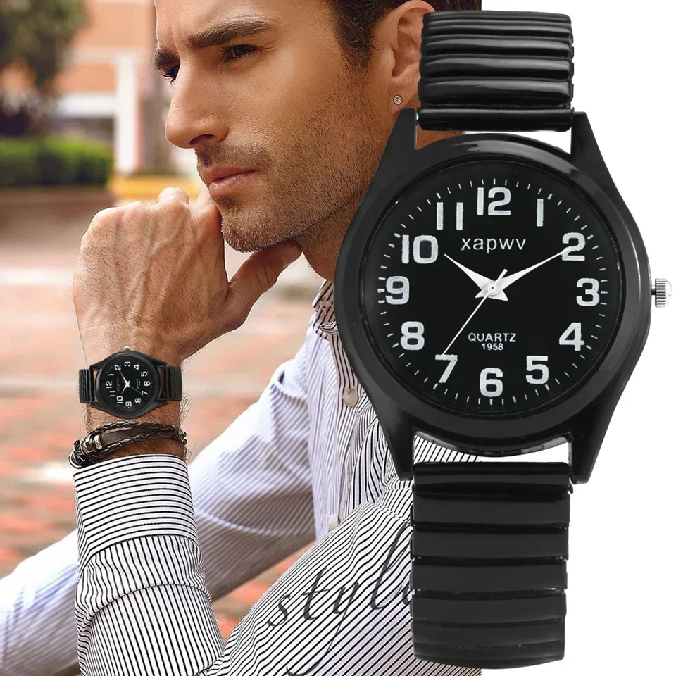 Couple Watch Lover Watches Simple Black Elastic Wristband Sport Business Quartz Wristwatch for Men Women Clock Relogio Masculino