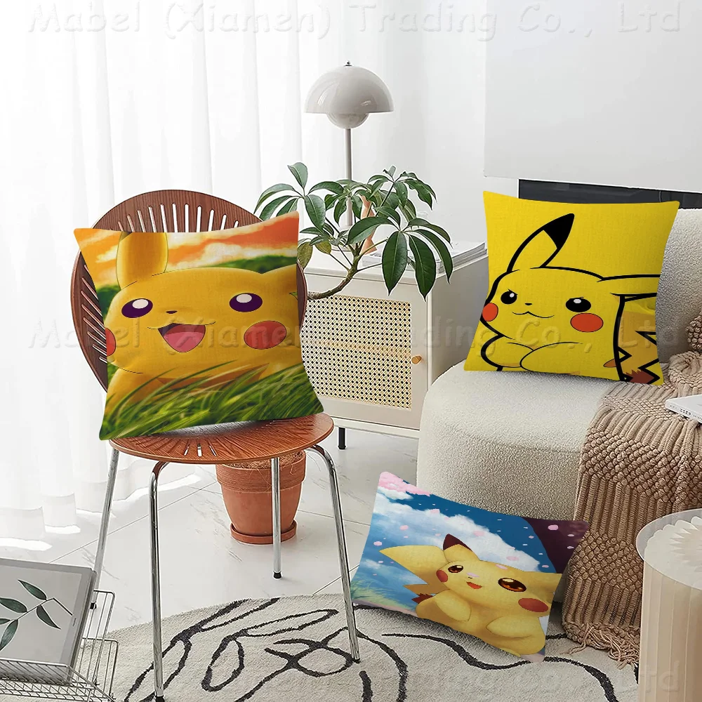 Anime P-PikachuS Office Cushion Pillowcase Car Cushion Cover45X45CM Lumbar Pillowcase Sofa Pillowcover