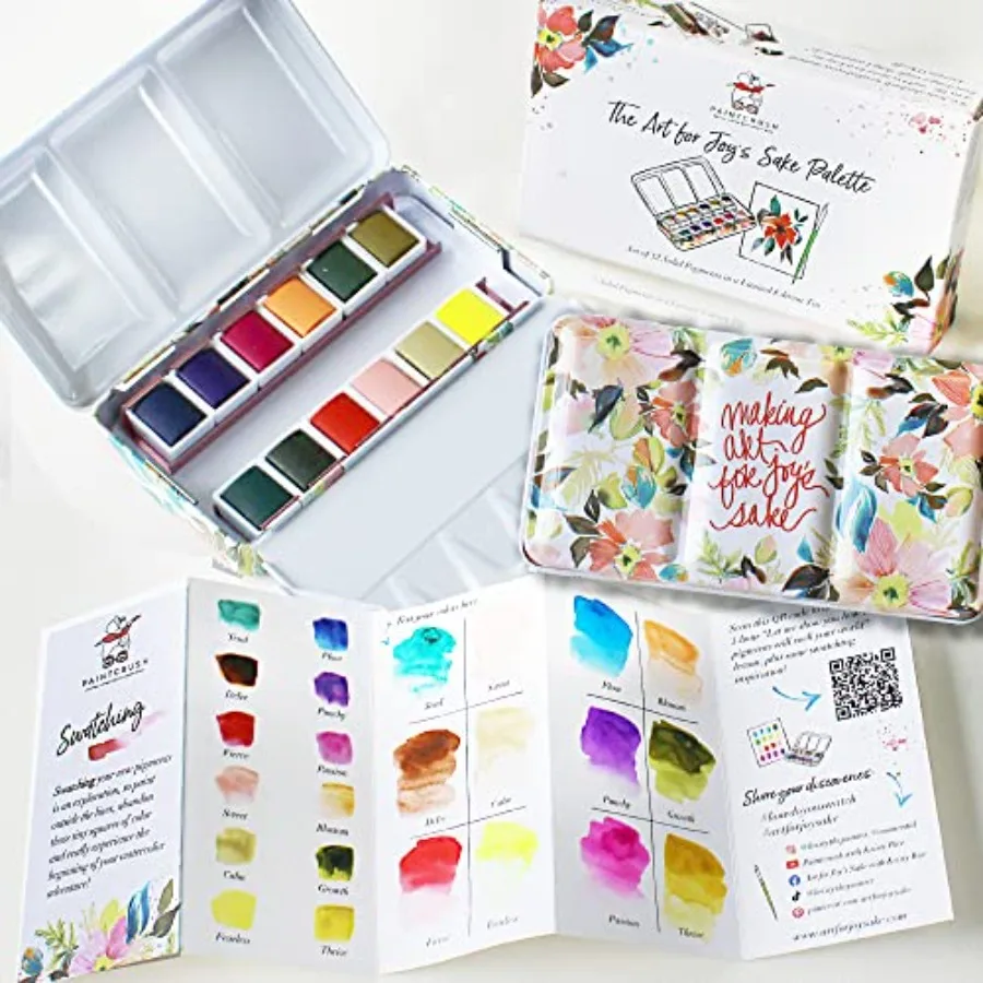 

Professional Watercolor Paint Set by Kristy Rice 12 Unique Water Colors in Inspirational Watercolor Tin w/Removable Tray Travel