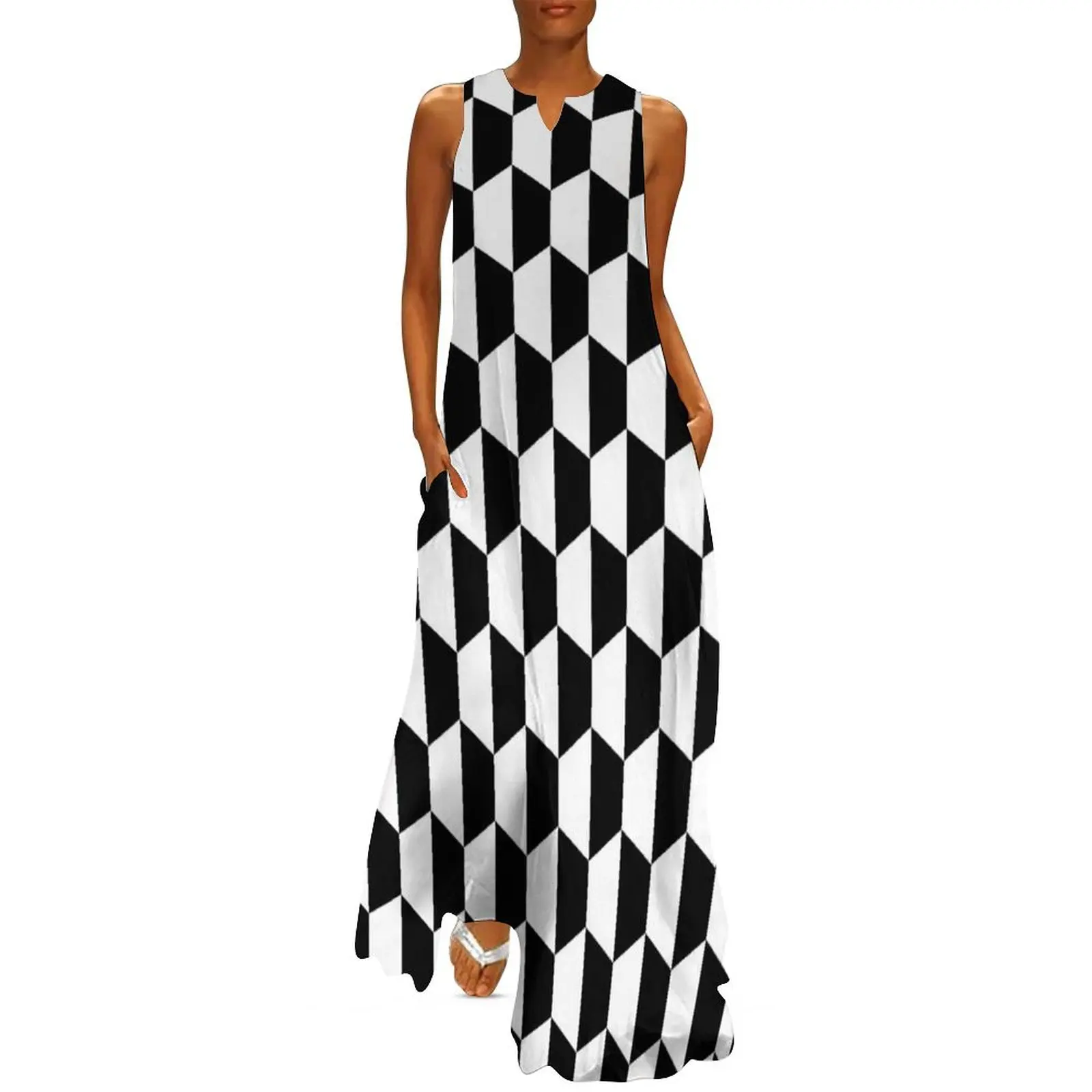 

Black and white hexagons Long Dress evening dresses women Women's summer long dress clothes for women beach dress