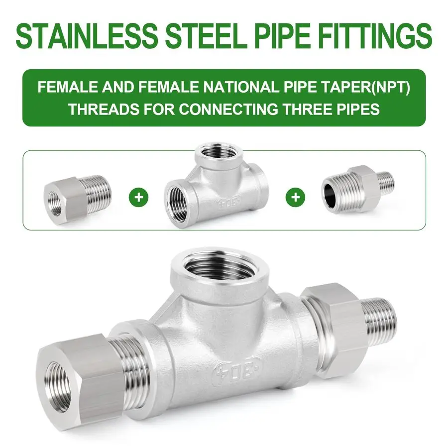 1 個の 304 ステンレス鋼ティーパイプ継手、3 x 3 x 3 NPT メスパイプ継手