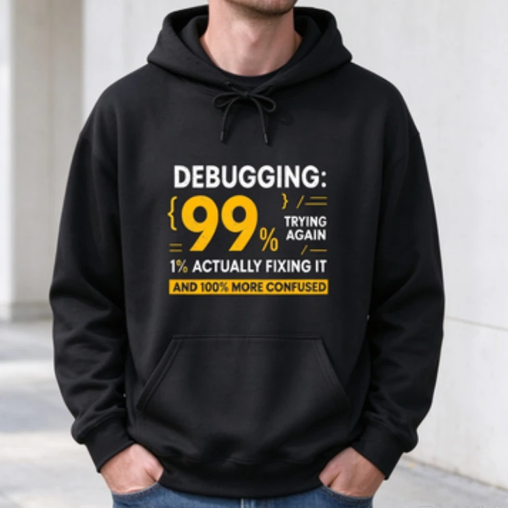 Debugging 99% Hoodie Funny Coding Humor Graphic Pullover Developer Gift Tech Casual Streetwear Top Fashion