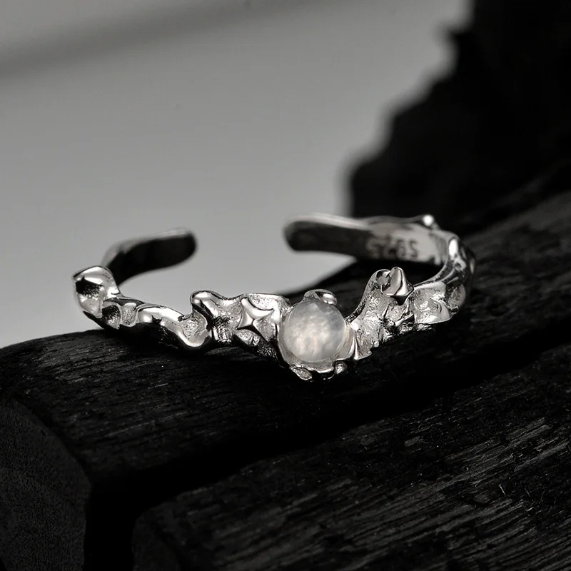 100% 925 Sterling Silver Agate Irregular Open Ring for Woman Girl Geometric Liquid Lava Design Jewelry Party Gift Dropshipping