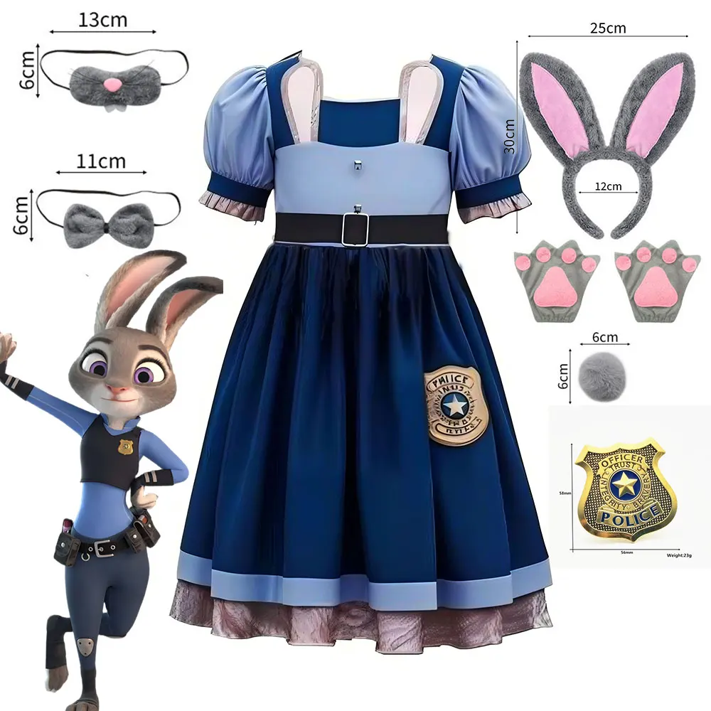 

Disney Zootopia Costume Play Judy outfit Girls Disneyland Trip Role Playing Cop Judy Hopp Clothing Officer Rabbit Birthday Party