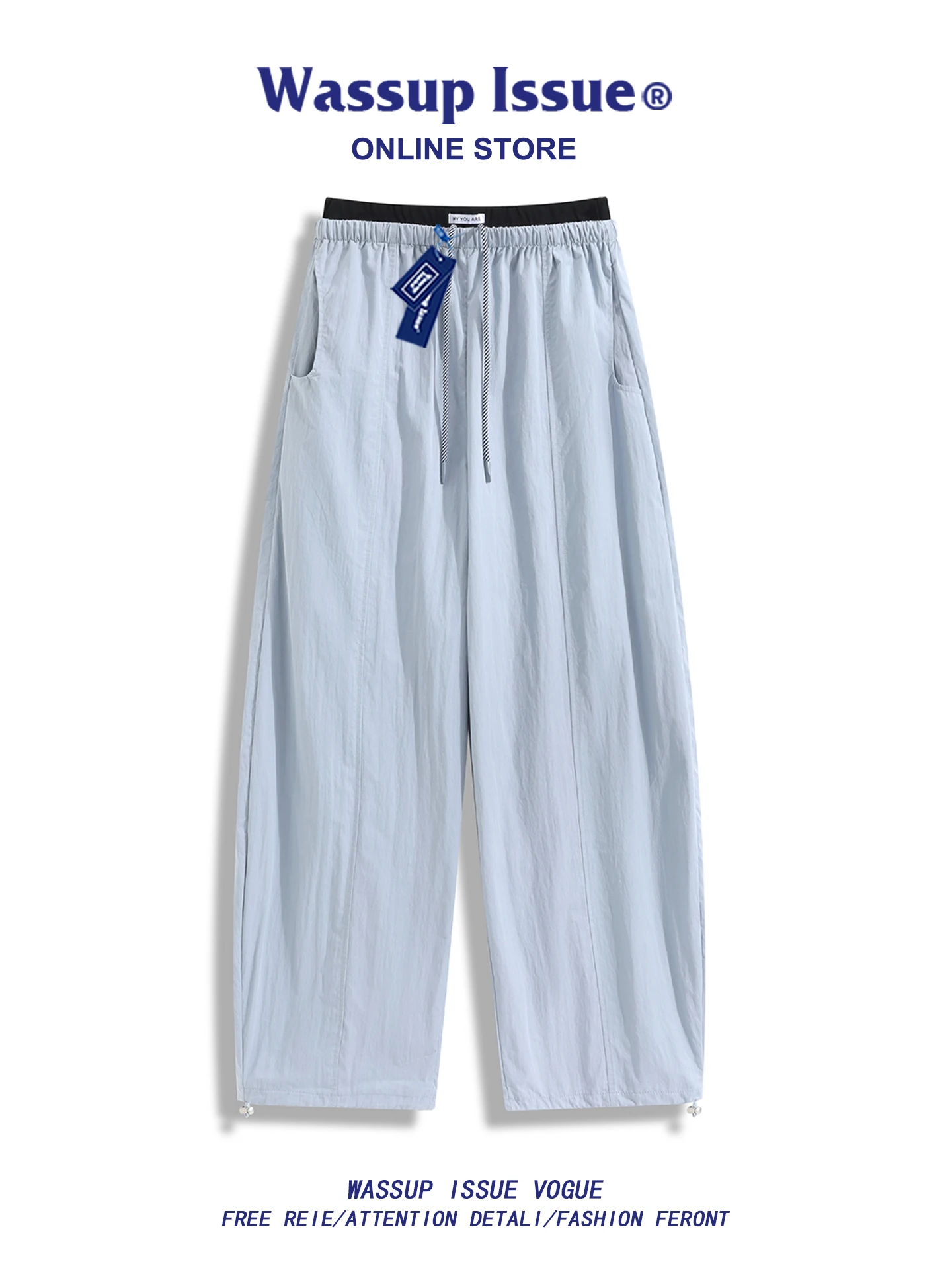 

Wassup Issue, американские ретро крутые спортивные брюки, мужские летние тонкие свободные драпированные повседневные брюки, дышащие прямые брюки