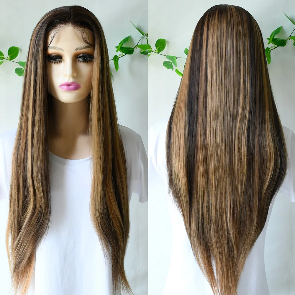 Parrucche anteriori in pizzo colorato 13x4 Hd Highlight per le donne Parrucche frontali in pizzo Hd diritte sintetiche biondo miele