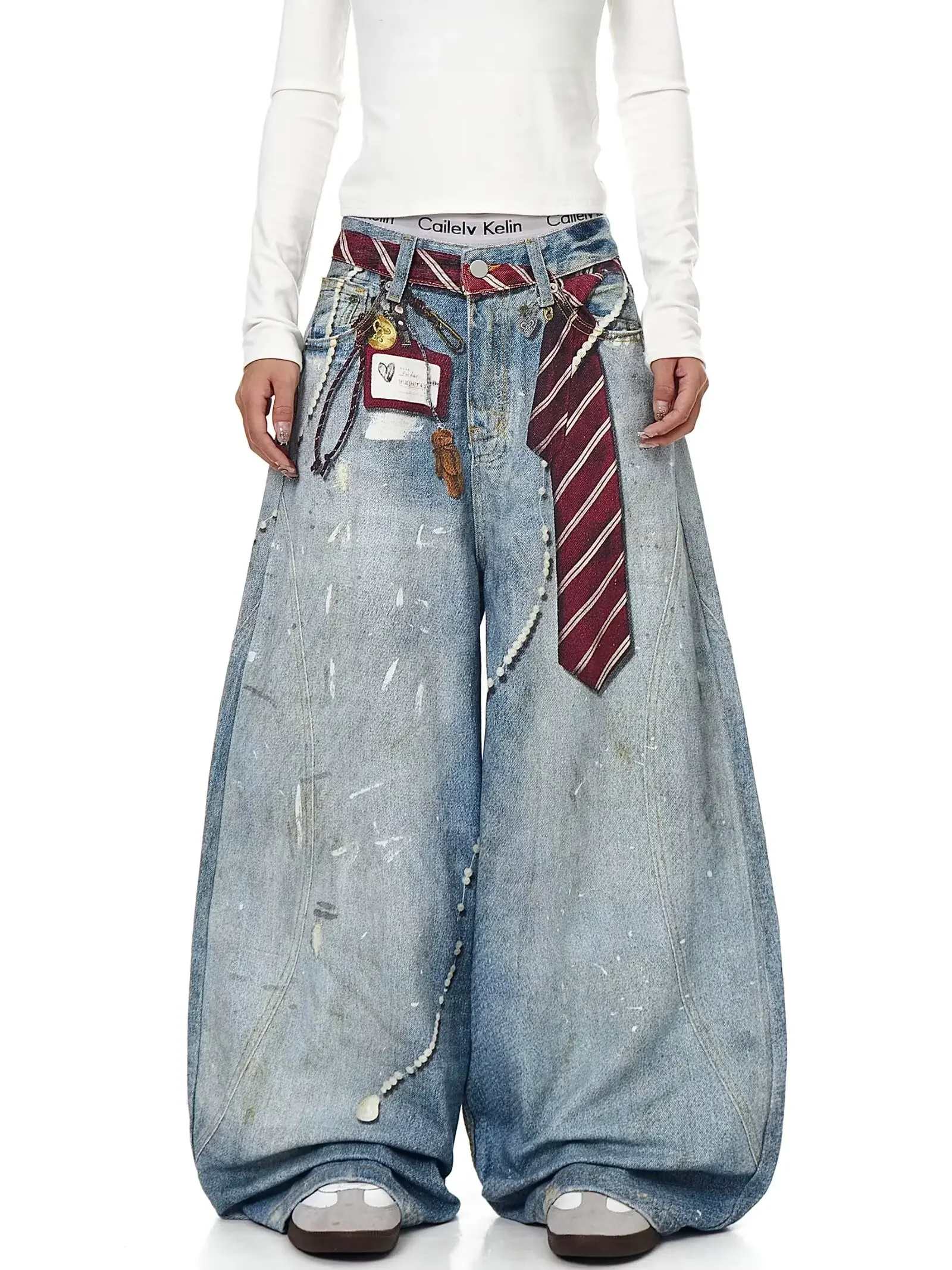 Women Blue Y2k Baggy Jeans Harajuku VintageBent Knife Denim Trouser Aesthetic 2000s Style Jeans Pants Oversize Clothes