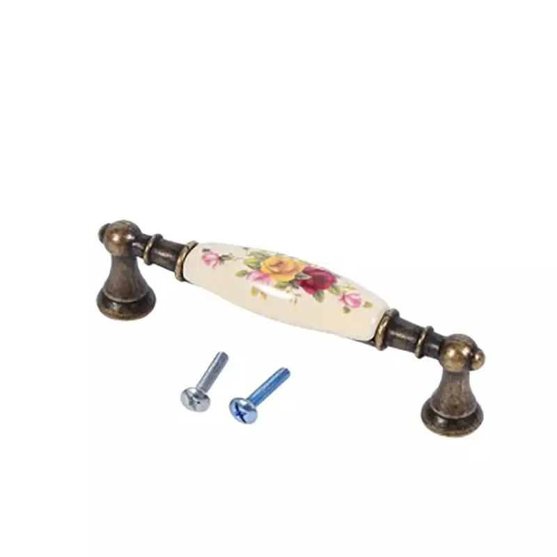 Vintage Flower Ceramic Cabinet Pulls DIY Door Handles Cabinet Cupboard Drawer Closet Knobs Furniture Handle Door Pull Knobs