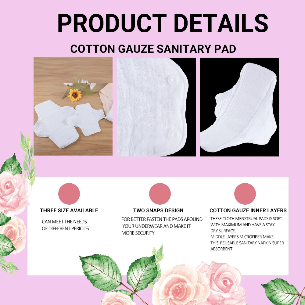 3 قطعة بطانة غزل القطن الفوط الصحية تنفس قابل للغسل منصات يومية قابل للتعديل مشبك تصميم إبزيم إبداعي في مكان بطانات اللباس الداخلي #3