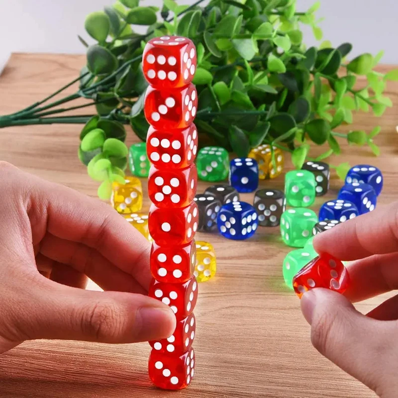 100pcs/Set 6 Sided Dice 14mm D6 Clear Color Crystal Acrylic Round Edge Boxed Dice For Tabletop Gaming Party DND Ten Per Color view 3