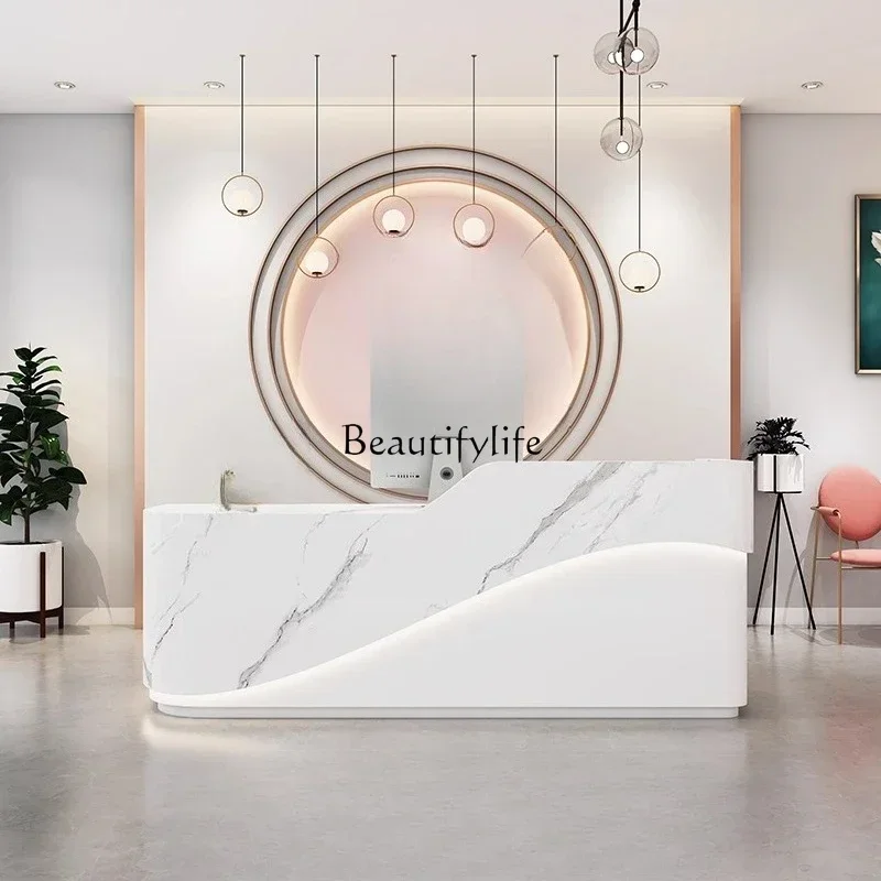 

1yj32 Beauty Salon Cashier Counter Light Luxury Minimalist Modern Front Reception Desk
