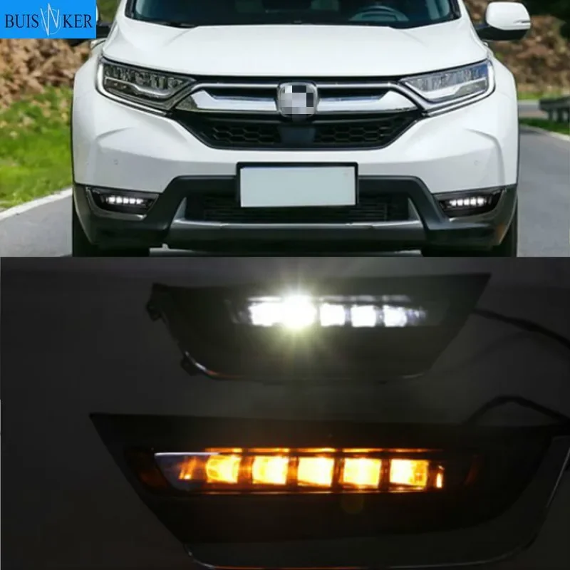 High match For Honda CRV CR-V 2017 2018 LED DRL Driving Daytime Running Light fog lamp with yellow turn signal style Relay