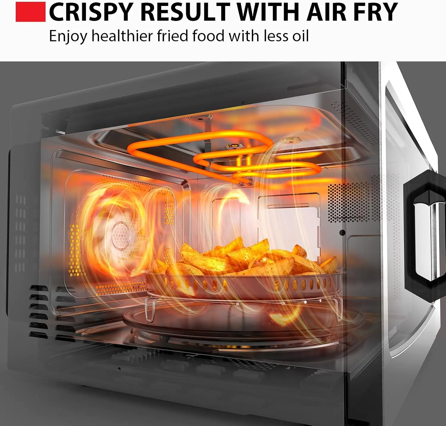 4-in-1 Countertop Air Fryer Microwave Oven, 1.5 Cu Ft 1000W, Convection, Smart Sensor with Mute Function & Position Memory, 13.6