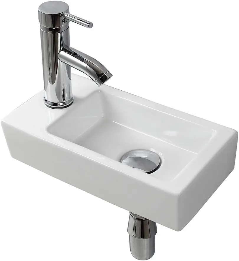 

Wall Hung Basin Sink Small Cloakroom Rectangle Ceramic Wash Basin Right or Left Hand