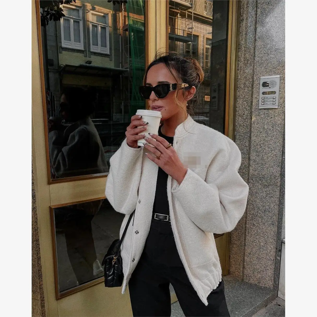 

Women's Casual Pilot Jaet Stand Collar Hidden Button Outerwear Faionable Versatile Top Coat for Ladies Autumn 2023