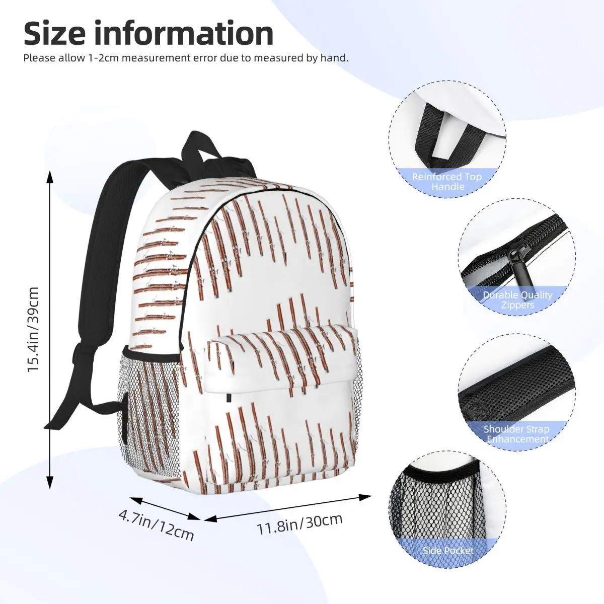 Bassoon On Black Zigzag Backpacks Teenager Bookbag Casual Students School Bags Laptop Rucksack Shoulder Bag Large Capacity